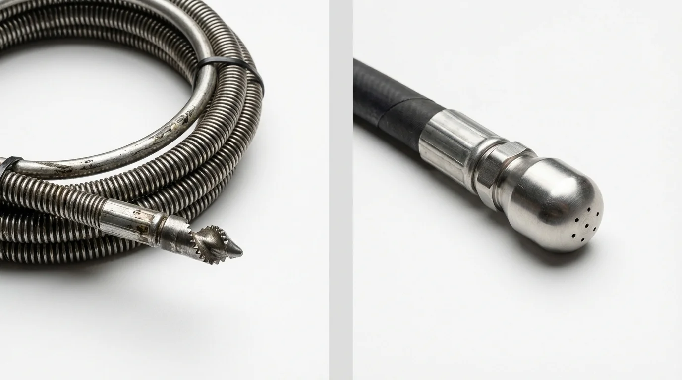 Drain snake cable and hydro jetting nozzle used for drain cleaning in Fort Irwin, CA